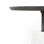 Simply sophisticated with this Cronos End Table - Polished White Marble. Finished in a polished white, a solid turned marble base supports a tray-style tabletop of grey-hammered iron, spurring beautifully eye-catching contrast for any living room or bedroom.   Overall Dimensions: 19.75"w x 19.75"d x 24.75"h