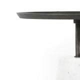 Simply sophisticated with this Cronos End Table - Polished White Marble. Finished in a polished white, a solid turned marble base supports a tray-style tabletop of grey-hammered iron, spurring beautifully eye-catching contrast for any living room or bedroom.   Overall Dimensions: 19.75"w x 19.75"d x 24.75"h