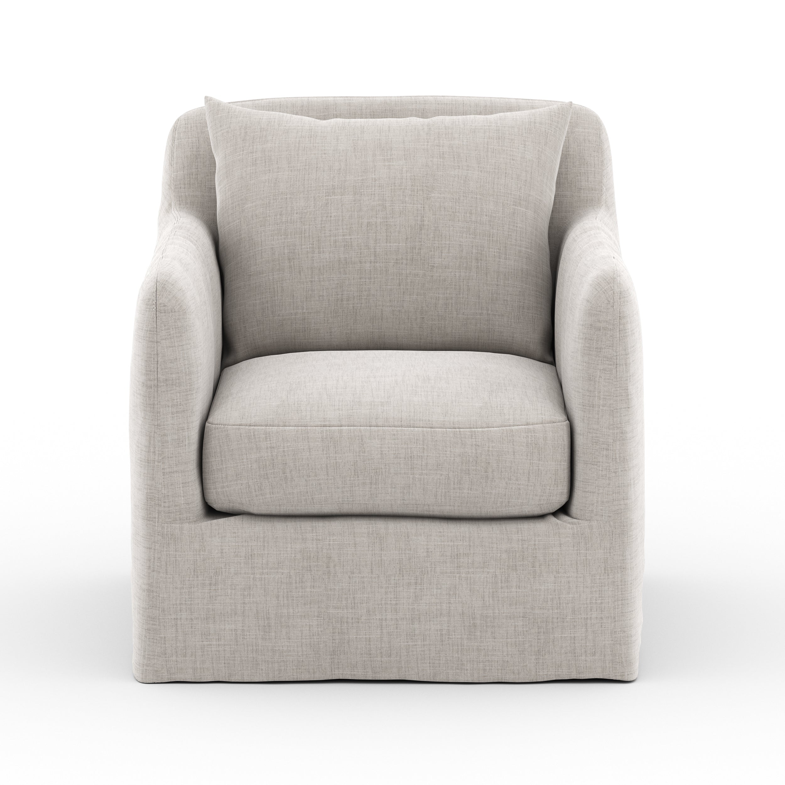 This Dade Outdoor Swivel Chair - Stone Grey is a fresh, outdoor-friendly spin on the swivel chair. Removable charcoal slipcover meets style with sensibility. Great in pairs. Cover or store inside during inclement weather and when not in use.  Overall Dimensions: 27.00"w x 33.75"d x 29.50"h