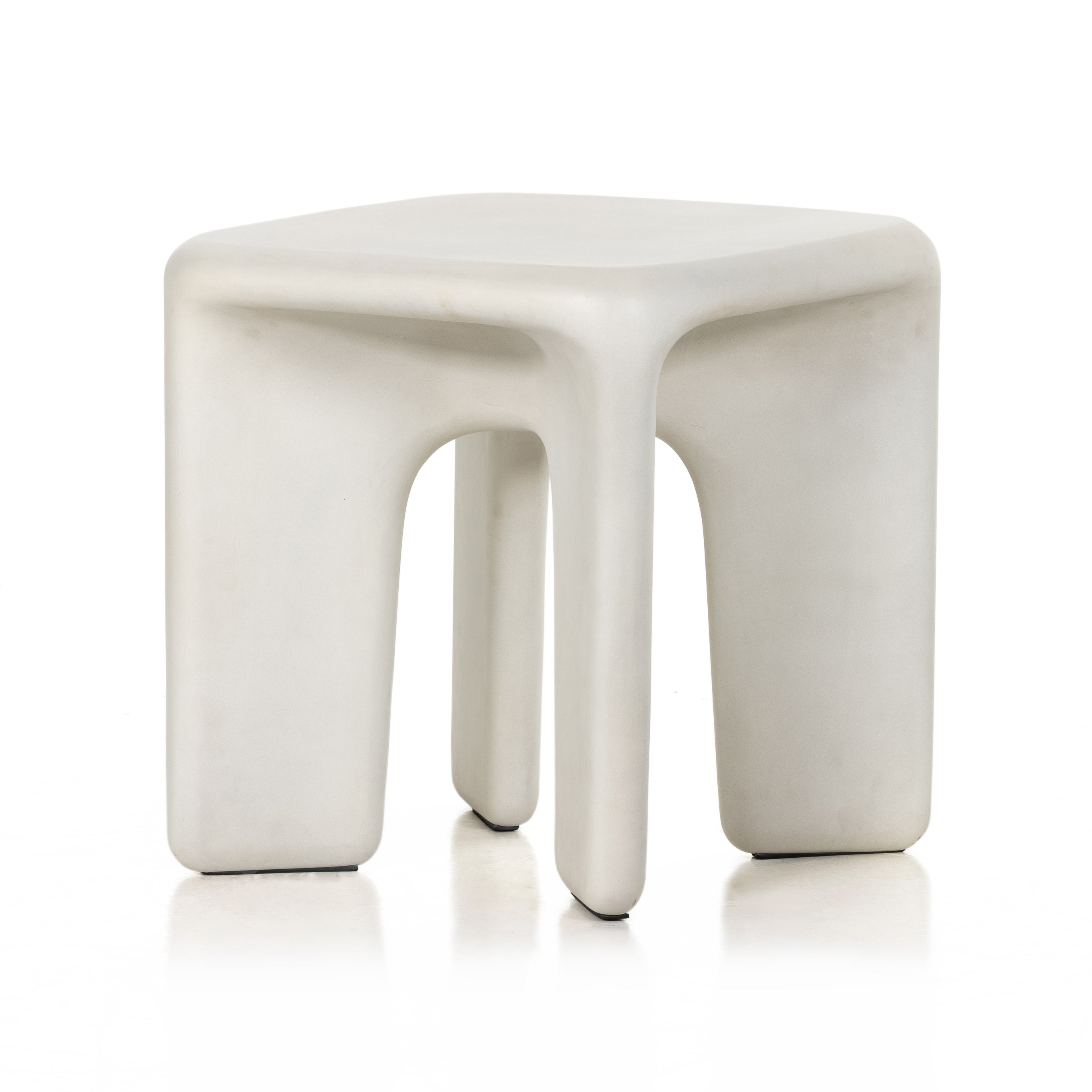 A minimalist dream, this Dante End Table - White Concrete is made from white-finished cast concrete with soft, chunky proportions. This would elevate the space for any living room or lounge area.    Overall Dimensions: 19.00"w x 19.00"d x 19.00"h