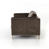 Featuring Emery Sofa - Sapphire Birch by Four Hands at Amethyst Home. We love the plush brich-grey upholstery of this Emery Sofa - Sapphire Birch. The slim legs are finished in a gorgeous antique brass, for a sophisticated look for any living room or lounge area. 
Overall Dimensions: 84"W x 36"L x 33"HColors: Sapphire Birch, Antique BrassMaterials: 92%Pl, 5%Co.  Amethyst Home provides interior design, new home construction design consulting, vintage area rugs, and lighting in the Tampa metro area.