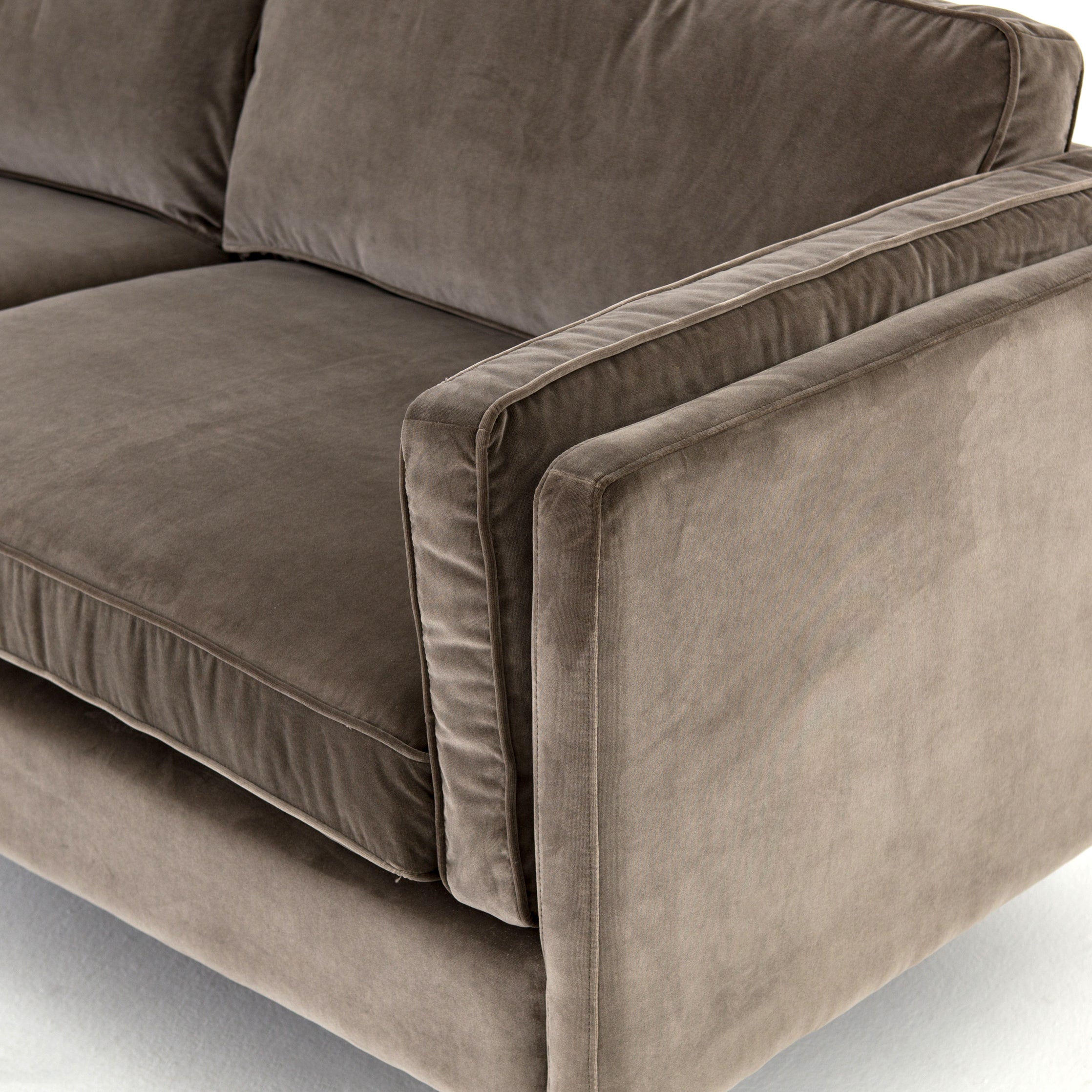 Featuring Emery Sofa - Sapphire Birch by Four Hands at Amethyst Home. We love the plush brich-grey upholstery of this Emery Sofa - Sapphire Birch. The slim legs are finished in a gorgeous antique brass, for a sophisticated look for any living room or lounge area. 
Overall Dimensions: 84"W x 36"L x 33"HColors: Sapphire Birch, Antique BrassMaterials: 92%Pl,.  Amethyst Home provides interior design, new home construction design consulting, vintage area rugs, and lighting in the Alpharetta metro area.