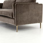Featuring Emery Sofa - Sapphire Birch by Four Hands at Amethyst Home. We love the plush brich-grey upholstery of this Emery Sofa - Sapphire Birch. The slim legs are finished in a gorgeous antique brass, for a sophisticated look for any living room or lounge area. 
Overall Dimensions: 84"W x 36"L x 33"HColors: Sapphire Birch, Antique BrassMaterials: 92%Pl, 5%Co.  Amethyst Home provides interior design, new home construction design consulting, vintage area rugs, and lighting in the Miami metro area.