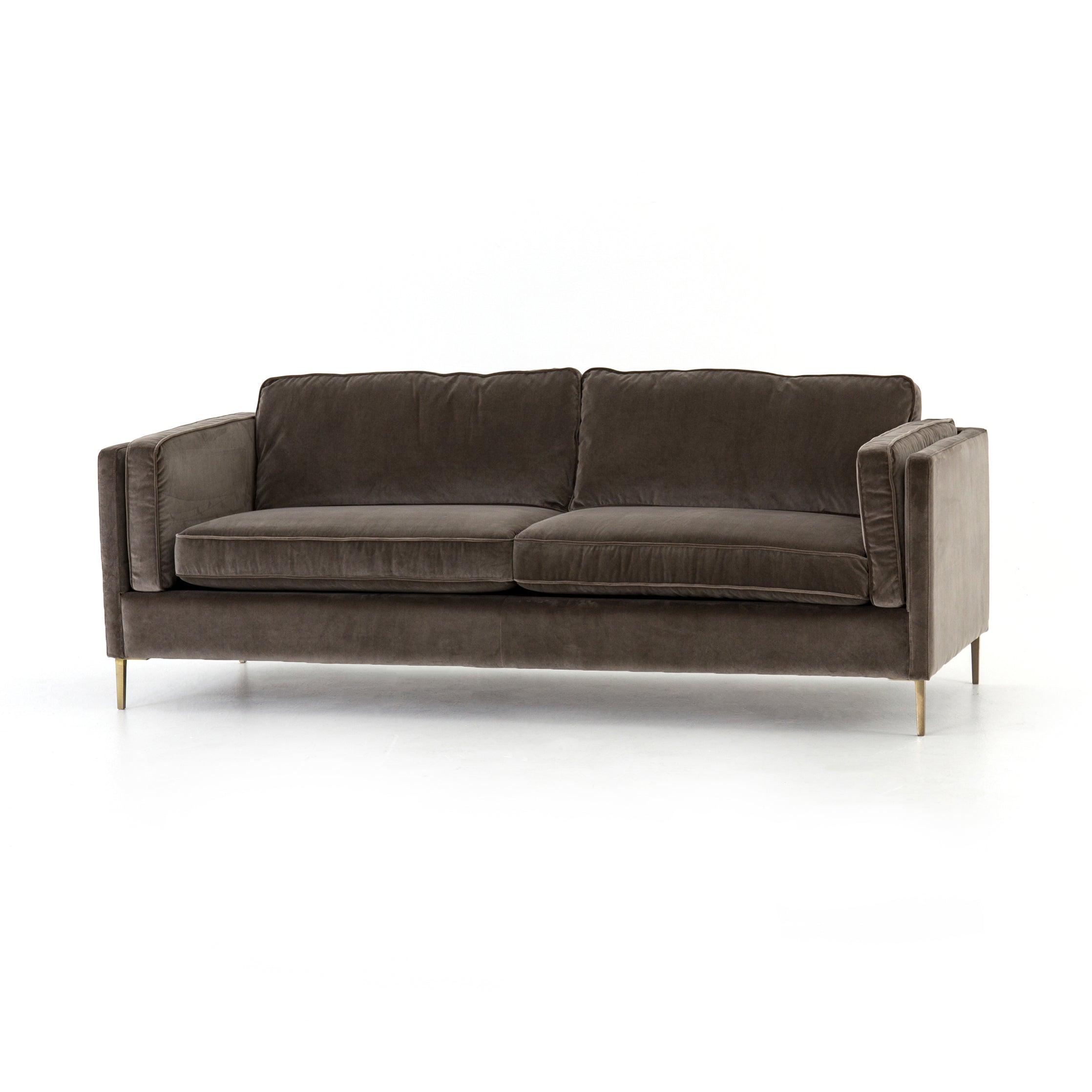 Featuring Emery Sofa - Sapphire Birch by Four Hands at Amethyst Home. We love the plush brich-grey upholstery of this Emery Sofa - Sapphire Birch. The slim legs are finished in a gorgeous antique brass, for a sophisticated look for any living room or lounge area. 
Overall Dimensions: 84"W x 36"L x 33"HColors: Sapphire Birch, Antique BrassMaterials: 92.  Amethyst Home provides interior design, new home construction design consulting, vintage area rugs, and lighting in the Salt Lake City metro area.