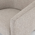 This Fae Chair - Bellamy Storm is well-tailored and stylistically unique. The Italian boucle lends a high-fashion feel to a cleverly constructed three-legged design.  Overall Dimensions: 30.25"w x 29.50"d x 29.50"h