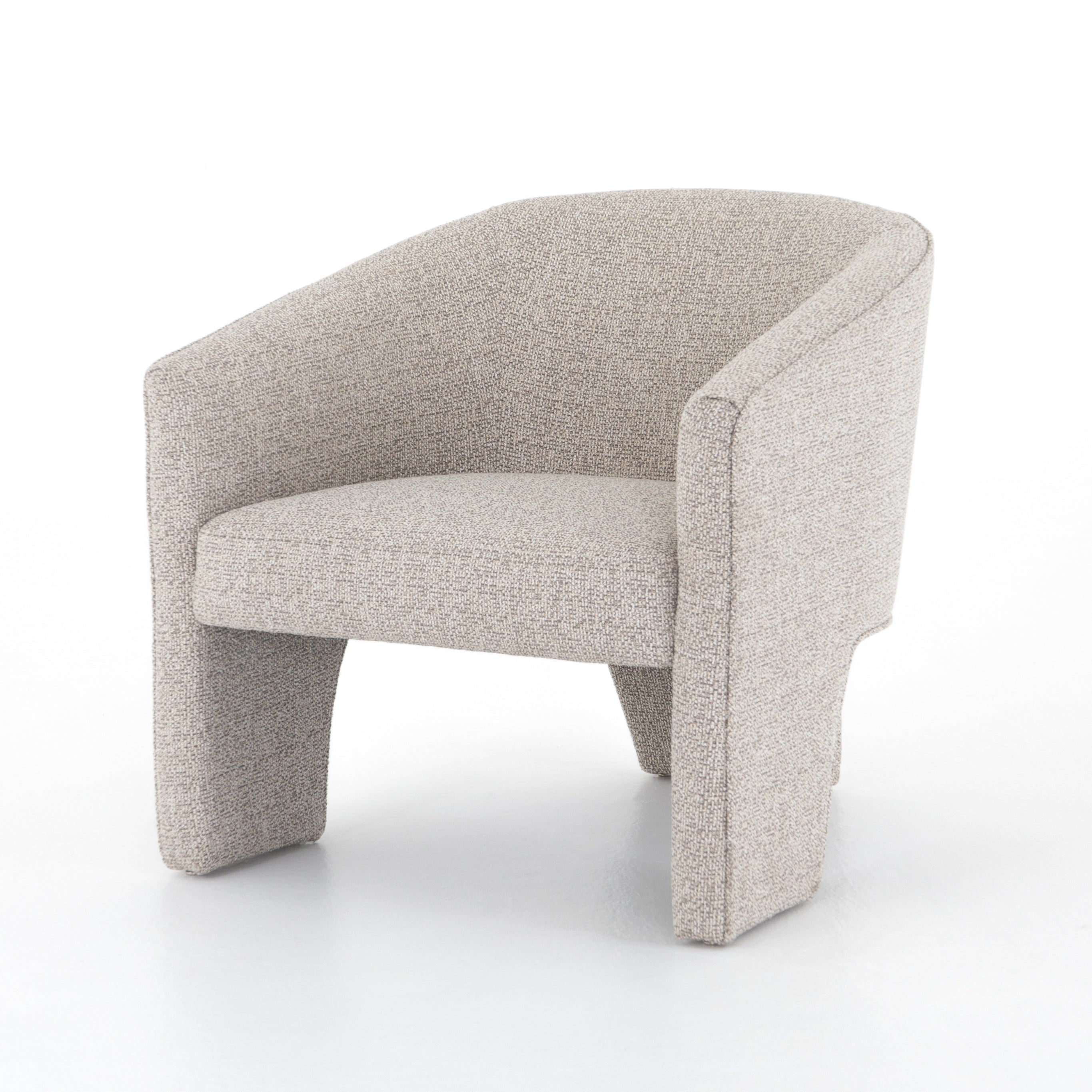 This Fae Chair - Bellamy Storm is well-tailored and stylistically unique. The Italian boucle lends a high-fashion feel to a cleverly constructed three-legged design.  Overall Dimensions: 30.25"w x 29.50"d x 29.50"h