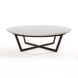 Featuring Felix Round Coffee Table - Sandblasted White Marble by Four Hands at Amethyst Home. We love the textured top and geometric base of this Felix Round Coffee Table - Sandblasted White Marble. Place in your living room or lounge area to bring a sophisticated look to the space. 
Overall Dimensions: 48"W x 48"L x 15"H
Colors: Rustic Fossil, Sandblasted.  Amethyst Home provides interior design, new home construction design consulting, vintage area rugs, and lighting in the Nashville metro area.