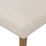 We love the mixed materials found on this Ferris Dining Chair - Winchester Beige. Solid parawood forms a slight, simple frame for squared seating upholstered in high-performance fabric. Tan top-grain leather backing takes this modern-minded dining chair to the next level.  Overall Dimensions: 20.00"w x 21.75"d x 32.00"h