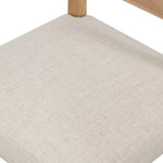 We love the mixed materials found on this Ferris Dining Chair - Winchester Beige. Solid parawood forms a slight, simple frame for squared seating upholstered in high-performance fabric. Tan top-grain leather backing takes this modern-minded dining chair to the next level.  Overall Dimensions: 20.00"w x 21.75"d x 32.00"h