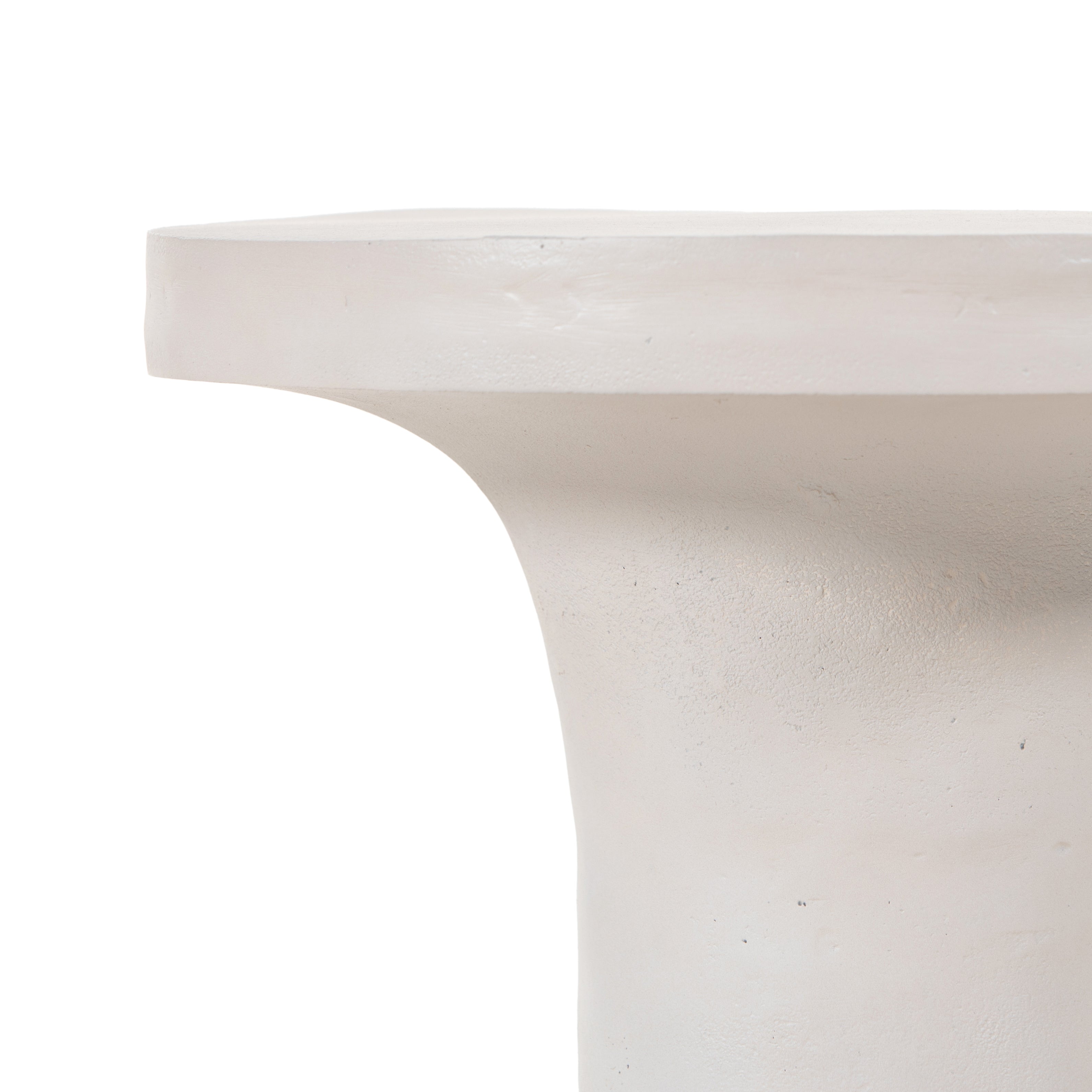 Made from white-finished cast aluminum with high texture, this dramatically tapered Gino End Table - Matte White makes for a stylish spot to keep a favorite book or drink within reach. Tabletop surfaces may vary in texture and dimples, reflective of materials' organic roots.  Overall Dimensions: 13.00"w x 13.00"d x 20.00"h
