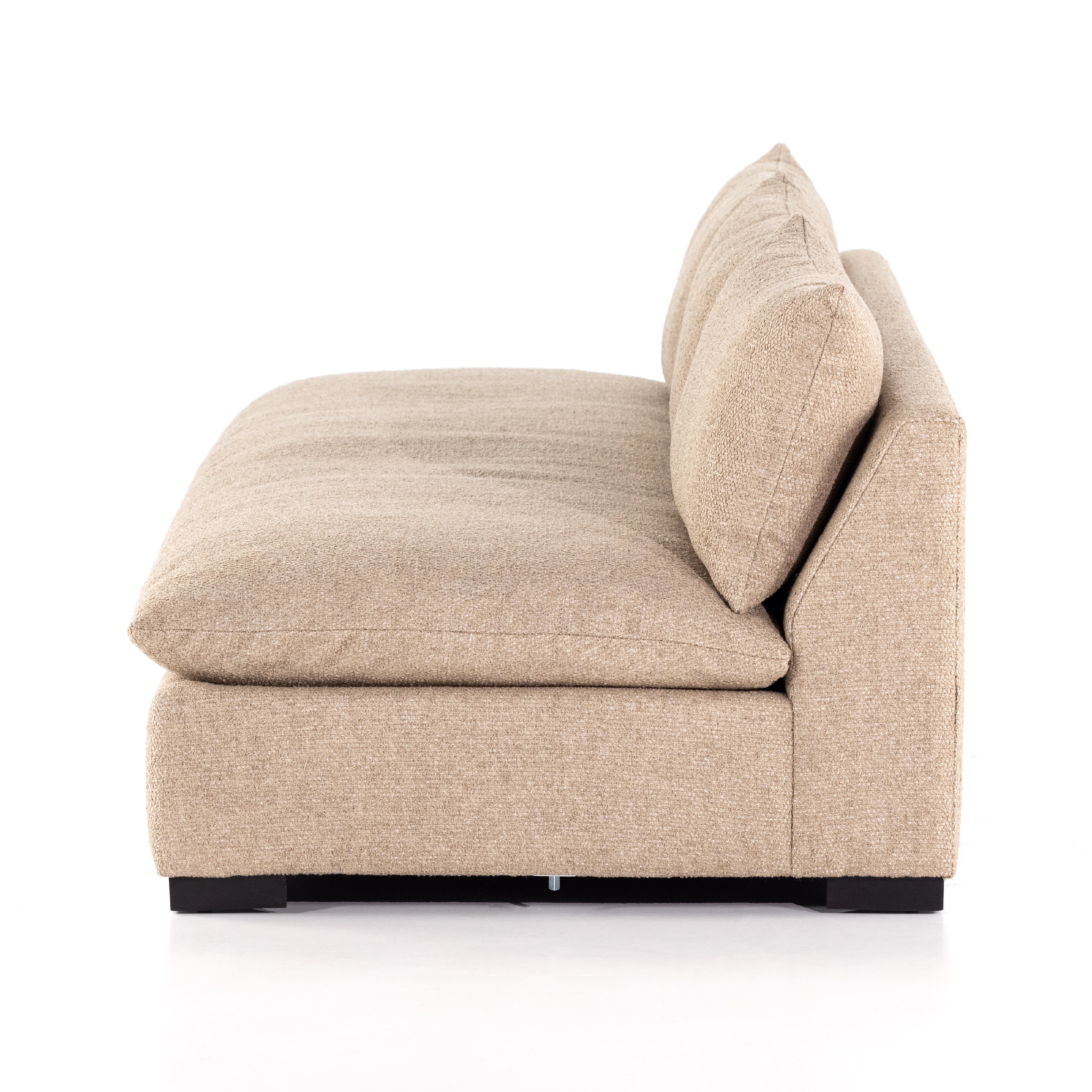 This Grant Armless Sofa - Heron Sand is a new twist to an Amethyst Favorite! With Italian high-performance fabric, inviting, boucle-like texture takes this modern lounging essential to the next level. Armless sofa to matching sectional.  Overall Dimensions: 94.00"w x 40.00"d x 31.50"h