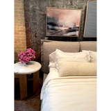 We love the plush look of this Inwood Bed. The oversized pillow-like cushioning creates the headboard for this low-profile bed, for a grand-but-cozy look in any bedroom.   Queen Overall Dimensions: 74.75"w x 95.25"d x 43.50"h King Overall Dimensions: 91.00"w x 95.25"d x 43.50"h