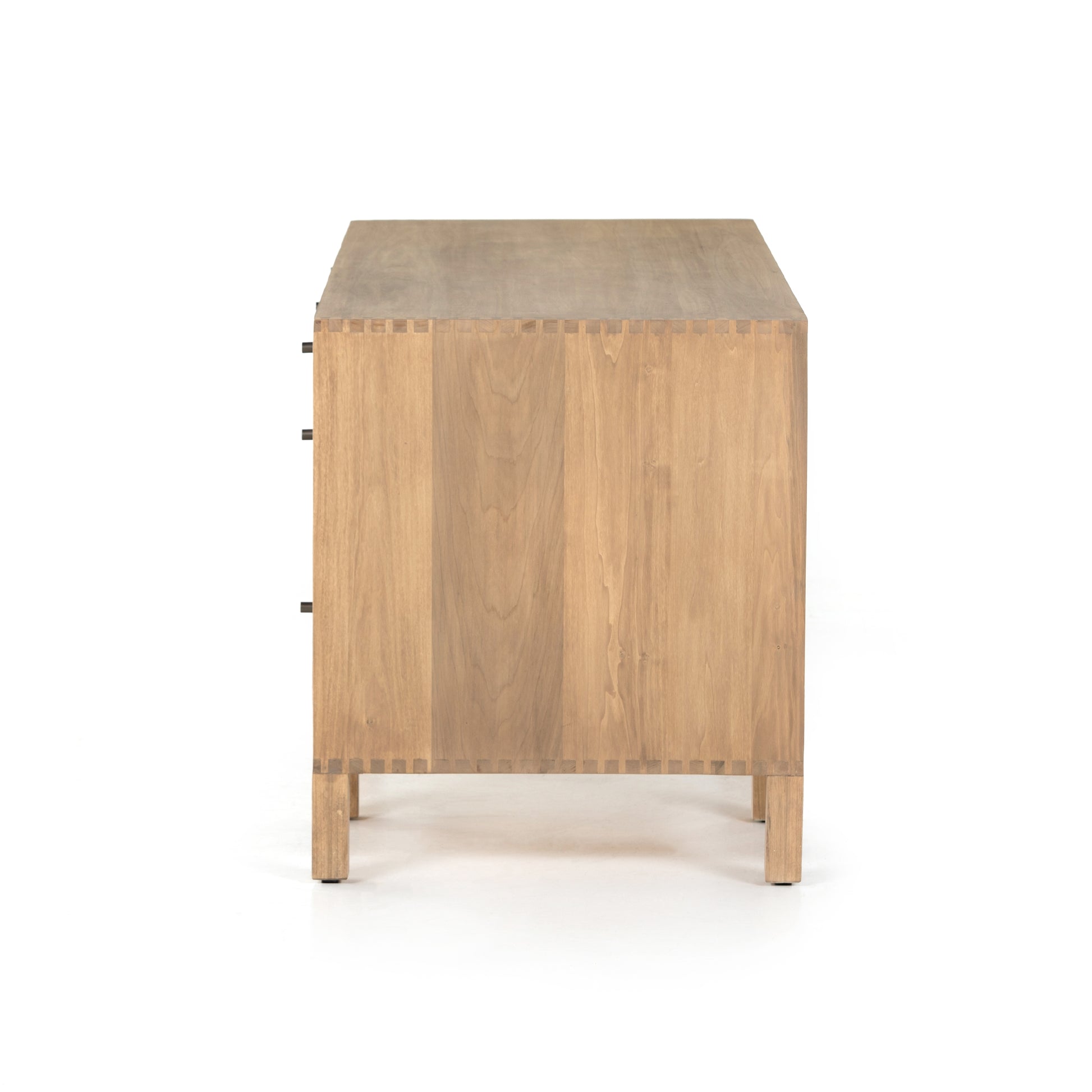 Solid dry-washed poplar forms a clean, Seventies-inspired Isador Executive Desk - Dry Wash Poplar with dovetail joinery plus iron and leather hardware, for a fresh, material-driven update to Shaker-like styling. Fully finished back grants the option to float desk anywhere in the room.  Overall Dimensions: 70.00"w x 27.00"d x 31.00"h