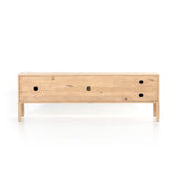 This Isador Nightstand - Dry Wash Poplar is clean, bright and dreamy. Solid dry-washed poplar forms a clean-lined media console with dovetail joinery plus iron and leather hardware, for a fresh look to any living room.  Ample shelving + rear cut outs for cord management brings this to the next level!  Overall Dimensions: 80.00"w x 19.00"d x 26.00"h