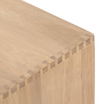 This Isador Nightstand - Dry Wash Poplar is clean, bright and dreamy. Solid dry-washed poplar forms a clean-lined media console with dovetail joinery plus iron and leather hardware, for a fresh look to any living room.  Ample shelving + rear cut outs for cord management brings this to the next level!  Overall Dimensions: 80.00"w x 19.00"d x 26.00"h