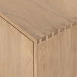 This Isador Nightstand - Dry Wash Poplar is clean, bright and dreamy. Solid dry-washed poplar forms a clean-lined media console with dovetail joinery plus iron and leather hardware, for a fresh look to any living room.  Ample shelving + rear cut outs for cord management brings this to the next level!  Overall Dimensions: 80.00"w x 19.00"d x 26.00"h