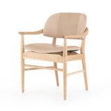 Featuring Josie Dining Chair - Vintage White Wash by Four Hands at Amethyst Home. Mid-century vibes meet modern materials with this Josie Dining Chair - Vintage White Wash. The whitewashed oak frame and float-like seating of top-grain leather add a comfy, light and bright look to any dining room. 
Overall Dimensions: 23"W x 23"L x 32.75"HColors: Harnes.  Amethyst Home provides interior design, new home construction design consulting, vintage area rugs, and lighting in the Winter Garden metro area.