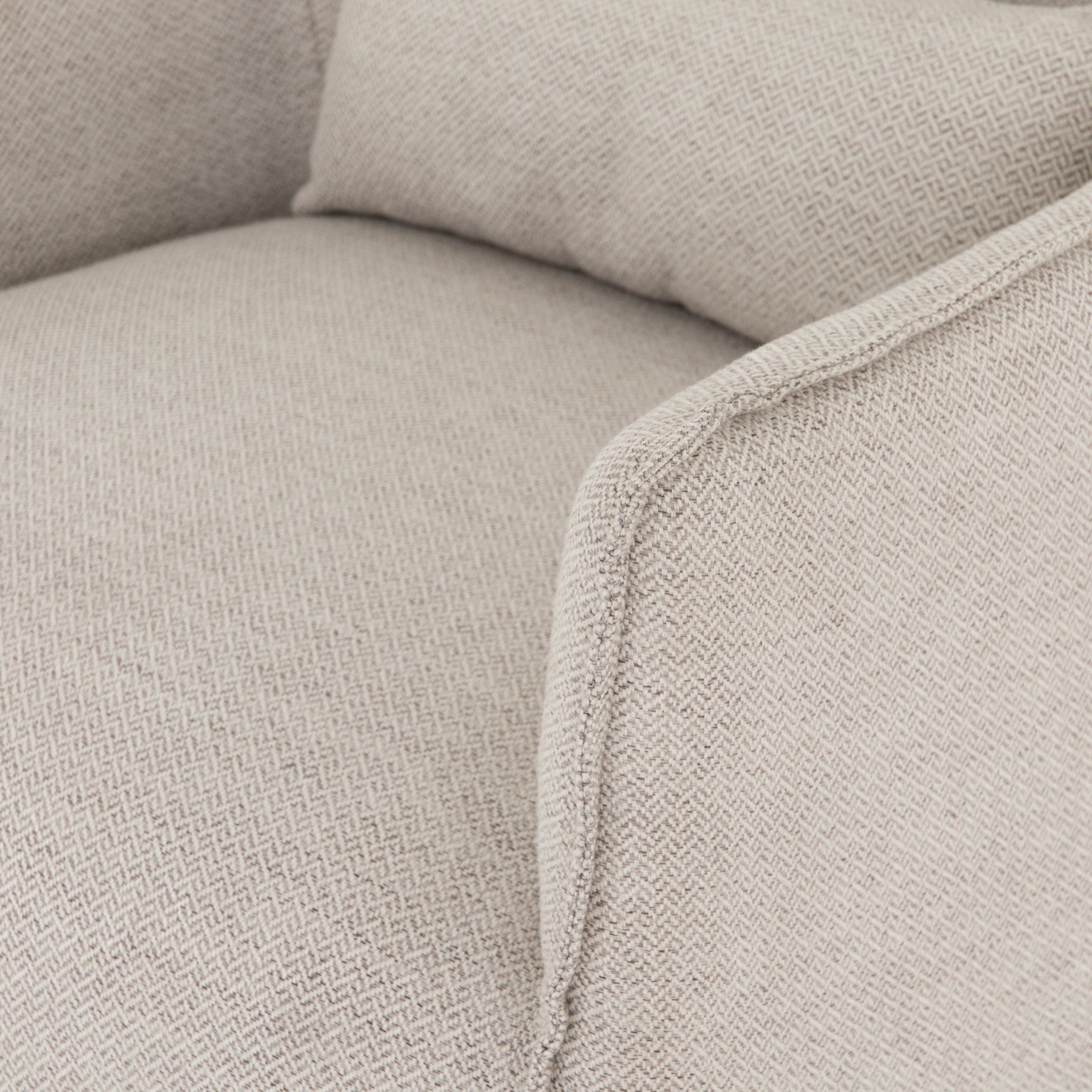 Expert tailoring on this Kimble Swivel - Noble Platinum creates a clean, sophisticated look, rich with come-hither comfort.  A tight sit and barrel shape is softened via flange seam detailing and swivel feature and finished off with a petite lumbar cushion, for the perfect mix of shape and function for any living room or baby room.   Overall Dimensions: 29.50"w x 31.50"d x 34.00"h