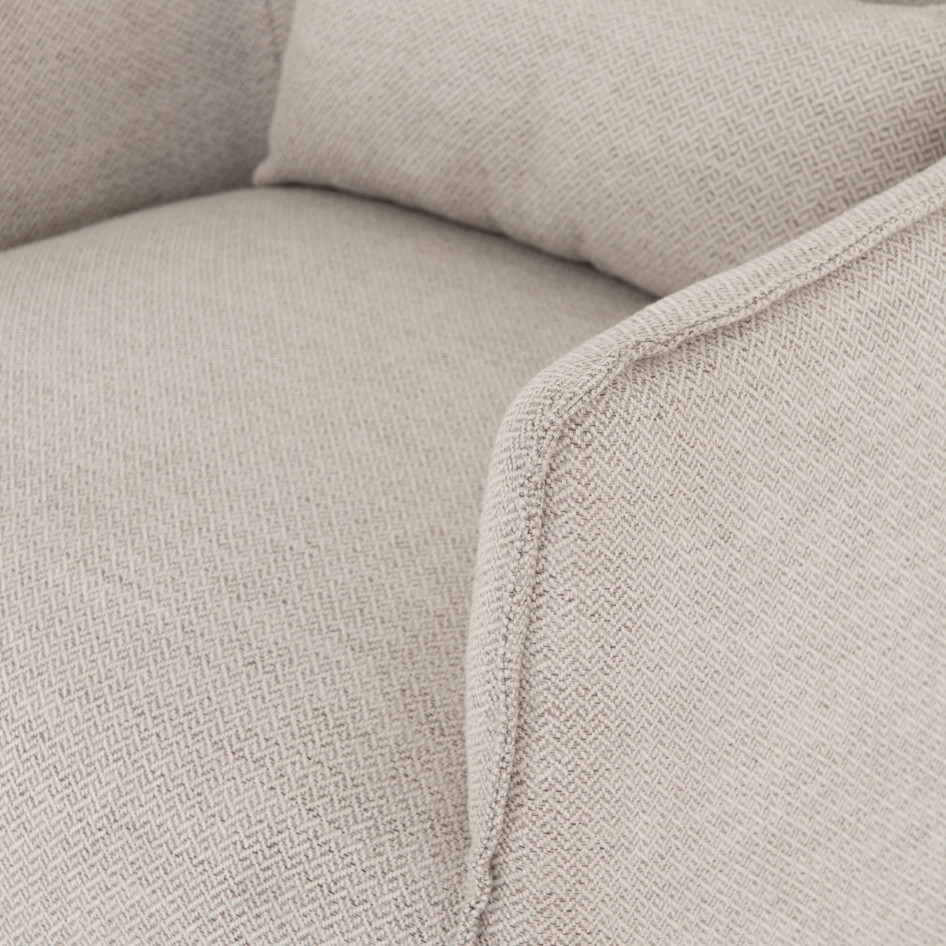 Expert tailoring on this Kimble Swivel - Noble Platinum creates a clean, sophisticated look, rich with come-hither comfort.  A tight sit and barrel shape is softened via flange seam detailing and swivel feature and finished off with a petite lumbar cushion, for the perfect mix of shape and function for any living room or baby room.   Overall Dimensions: 29.50"w x 31.50"d x 34.00"h