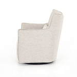 Expert tailoring on this Kimble Swivel - Noble Platinum creates a clean, sophisticated look, rich with come-hither comfort.  A tight sit and barrel shape is softened via flange seam detailing and swivel feature and finished off with a petite lumbar cushion, for the perfect mix of shape and function for any living room or baby room.   Overall Dimensions: 29.50"w x 31.50"d x 34.00"h