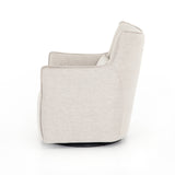 Expert tailoring on this Kimble Swivel - Noble Platinum creates a clean, sophisticated look, rich with come-hither comfort.  A tight sit and barrel shape is softened via flange seam detailing and swivel feature and finished off with a petite lumbar cushion, for the perfect mix of shape and function for any living room or baby room.   Overall Dimensions: 29.50"w x 31.50"d x 34.00"h
