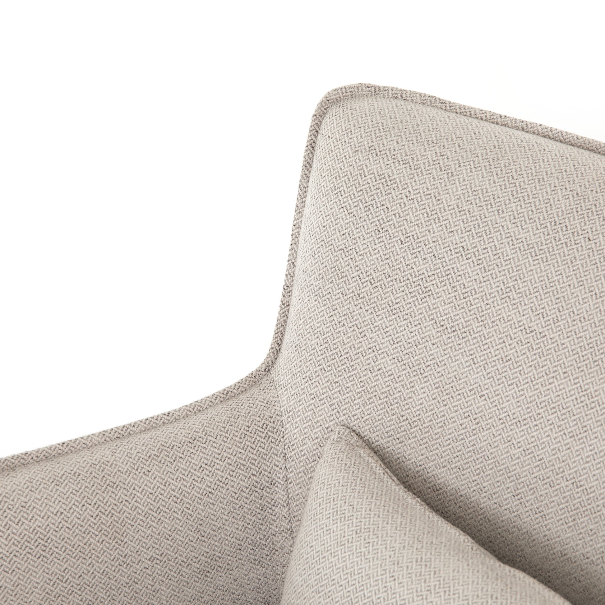 Expert tailoring on this Kimble Swivel - Noble Platinum creates a clean, sophisticated look, rich with come-hither comfort.  A tight sit and barrel shape is softened via flange seam detailing and swivel feature and finished off with a petite lumbar cushion, for the perfect mix of shape and function for any living room or baby room.   Overall Dimensions: 29.50"w x 31.50"d x 34.00"h