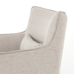 Expert tailoring on this Kimble Swivel - Noble Platinum creates a clean, sophisticated look, rich with come-hither comfort.  A tight sit and barrel shape is softened via flange seam detailing and swivel feature and finished off with a petite lumbar cushion, for the perfect mix of shape and function for any living room or baby room.   Overall Dimensions: 29.50"w x 31.50"d x 34.00"h