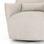 Expert tailoring on this Kimble Swivel - Noble Platinum creates a clean, sophisticated look, rich with come-hither comfort.  A tight sit and barrel shape is softened via flange seam detailing and swivel feature and finished off with a petite lumbar cushion, for the perfect mix of shape and function for any living room or baby room.   Overall Dimensions: 29.50"w x 31.50"d x 34.00"h