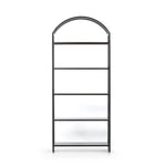This Loomis Bookcase - Black is sleek, simple and beautifully on-trend. Black-finished iron forms an airy open frame, with an arched top for modernity in any office, living, or other space!  Overall Dimensions: 39.50"w x 15.75"d x 93.00"h