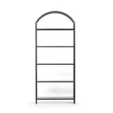 This Loomis Bookcase - Black is sleek, simple and beautifully on-trend. Black-finished iron forms an airy open frame, with an arched top for modernity in any office, living, or other space!  Overall Dimensions: 39.50"w x 15.75"d x 93.00"h