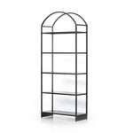 This Loomis Bookcase - Black is sleek, simple and beautifully on-trend. Black-finished iron forms an airy open frame, with an arched top for modernity in any office, living, or other space!  Overall Dimensions: 39.50"w x 15.75"d x 93.00"h