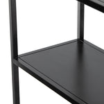 This Loomis Bookcase - Black is sleek, simple and beautifully on-trend. Black-finished iron forms an airy open frame, with an arched top for modernity in any office, living, or other space!  Overall Dimensions: 39.50"w x 15.75"d x 93.00"h