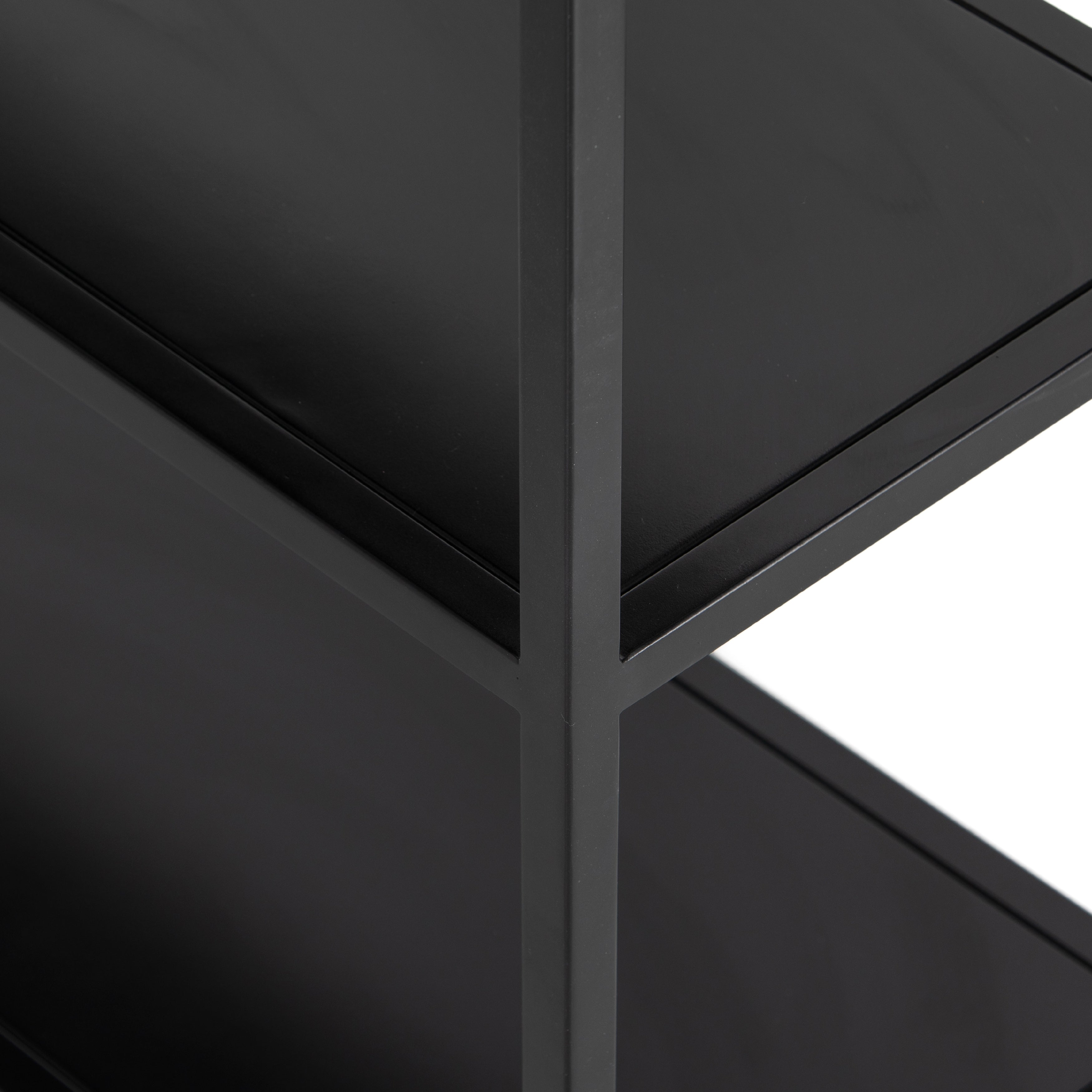 This Loomis Bookcase - Black is sleek, simple and beautifully on-trend. Black-finished iron forms an airy open frame, with an arched top for modernity in any office, living, or other space!  Overall Dimensions: 39.50"w x 15.75"d x 93.00"h