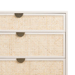 Featuring Luella 6 Drawer Dresser - Matte Alabaster by Four Hands at Amethyst Home. Bring a light look to bedroom styling with this Luella 6 Drawer Dresser - Matte Alabaster. A lacquered six-drawer dresser features woven cane panels and half-moon hardware finished in an aged brass for a beautiful + functional dresser in any bedroom!
Overall Dimensions: 64"W.  Amethyst Home provides interior design, new home construction design consulting, vintage area rugs, and lighting in the Monterey metro area.