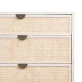 Featuring Luella 6 Drawer Dresser - Matte Alabaster by Four Hands at Amethyst Home. Bring a light look to bedroom styling with this Luella 6 Drawer Dresser - Matte Alabaster. A lacquered six-drawer dresser features woven cane panels and half-moon hardware finished in an aged brass for a beautiful + functional dresser in any bedroom!
Overall Dimensions: 64"W.  Amethyst Home provides interior design, new home construction design consulting, vintage area rugs, and lighting in the Monterey metro area.