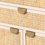 Featuring Luella Tall Dresser - Matte Alabaster by Four Hands at Amethyst Home. Bring a light look to bedroom styling with this Luella Tall Dresser - Matte Alabaster. A tall, lacquered dresser features woven cane panels and half-moon hardware finished in an aged brass. Four drawers plus cabinetry with interior shelving for generous storage space for any bedr.  Amethyst Home provides interior design, new home construction design consulting, vintage area rugs, and lighting in the Seattle metro area.