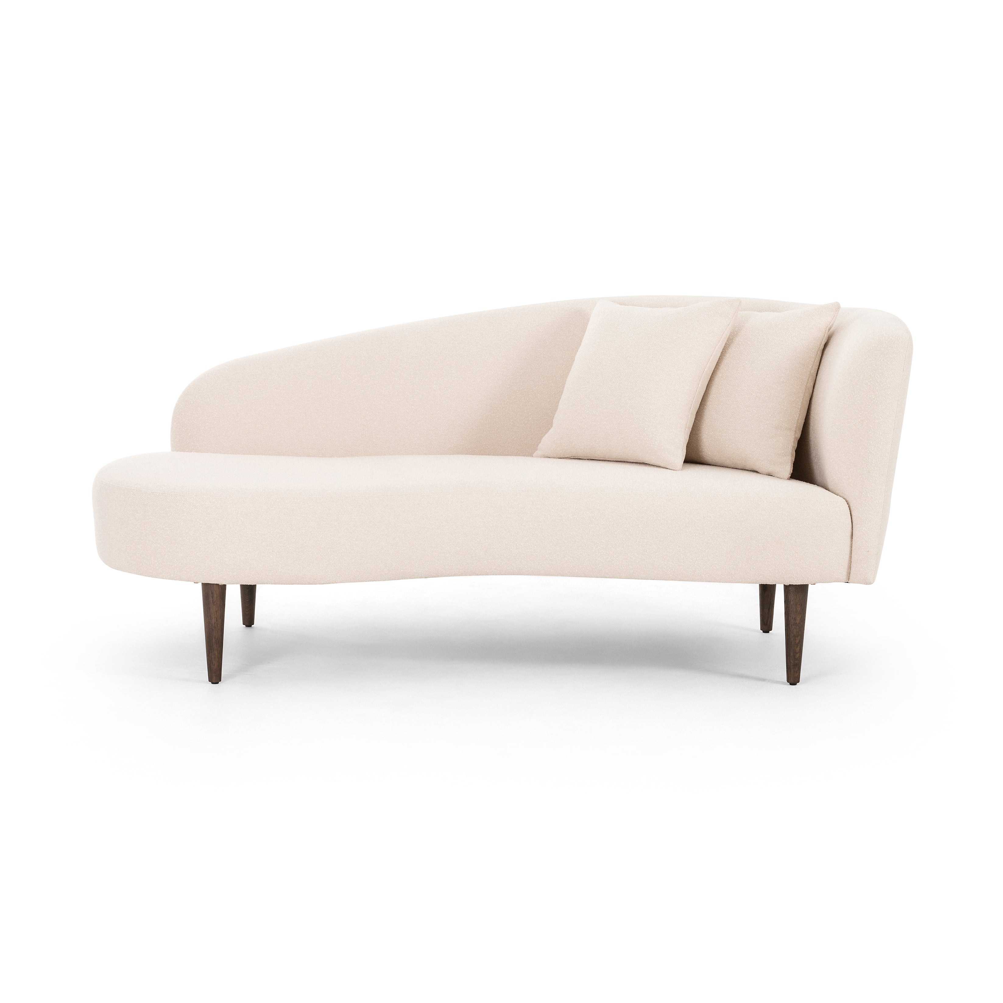 This curvy, Italian-inspired Luna Chaise exudes attitude. This features exclusive performance-grade ivory boucle in a striking, sultry S shape. Dual pillows for a fine finishing touch for any bedroom, office, or living room.  Overall Dimensions: 70.00"w x 35.00"d x 30.00"h