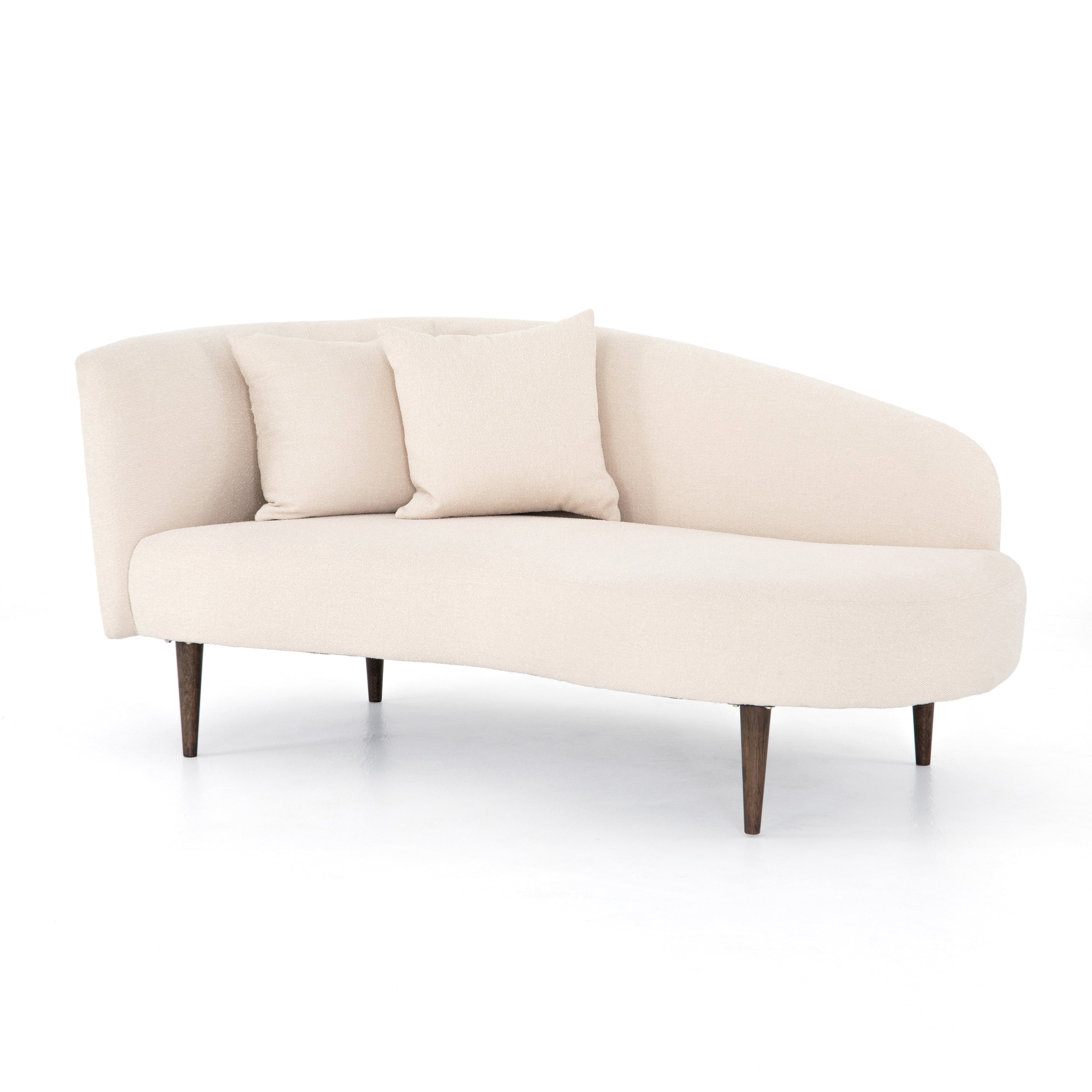 This curvy, Italian-inspired Luna Chaise exudes attitude. This features exclusive performance-grade ivory boucle in a striking, sultry S shape. Dual pillows for a fine finishing touch for any bedroom, office, or living room.  Overall Dimensions: 70.00"w x 35.00"d x 30.00"h