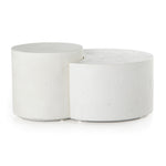 Featuring Meza Nesting Coffee Table - Textured White by Four Hands at Amethyst Home. Made from white-finished concrete with deep, textured pitting, this Meza Nesting Coffee Table - Textured White is sturdy and beautiful. Inspired by mid-century coral décor, this nesting coffee table features two tiers for a layered look with modernity.
Overall Dimensions:.  Amethyst Home provides interior design, new home construction design consulting, vintage area rugs, and lighting in the Washington metro area.