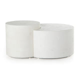 Featuring Meza Nesting Coffee Table - Textured White by Four Hands at Amethyst Home. Made from white-finished concrete with deep, textured pitting, this Meza Nesting Coffee Table - Textured White is sturdy and beautiful. Inspired by mid-century coral décor, this nesting coffee table features two tiers for a layered look with modernity.
Overall Dimensions:.  Amethyst Home provides interior design, new home construction design consulting, vintage area rugs, and lighting in the Washington metro area.