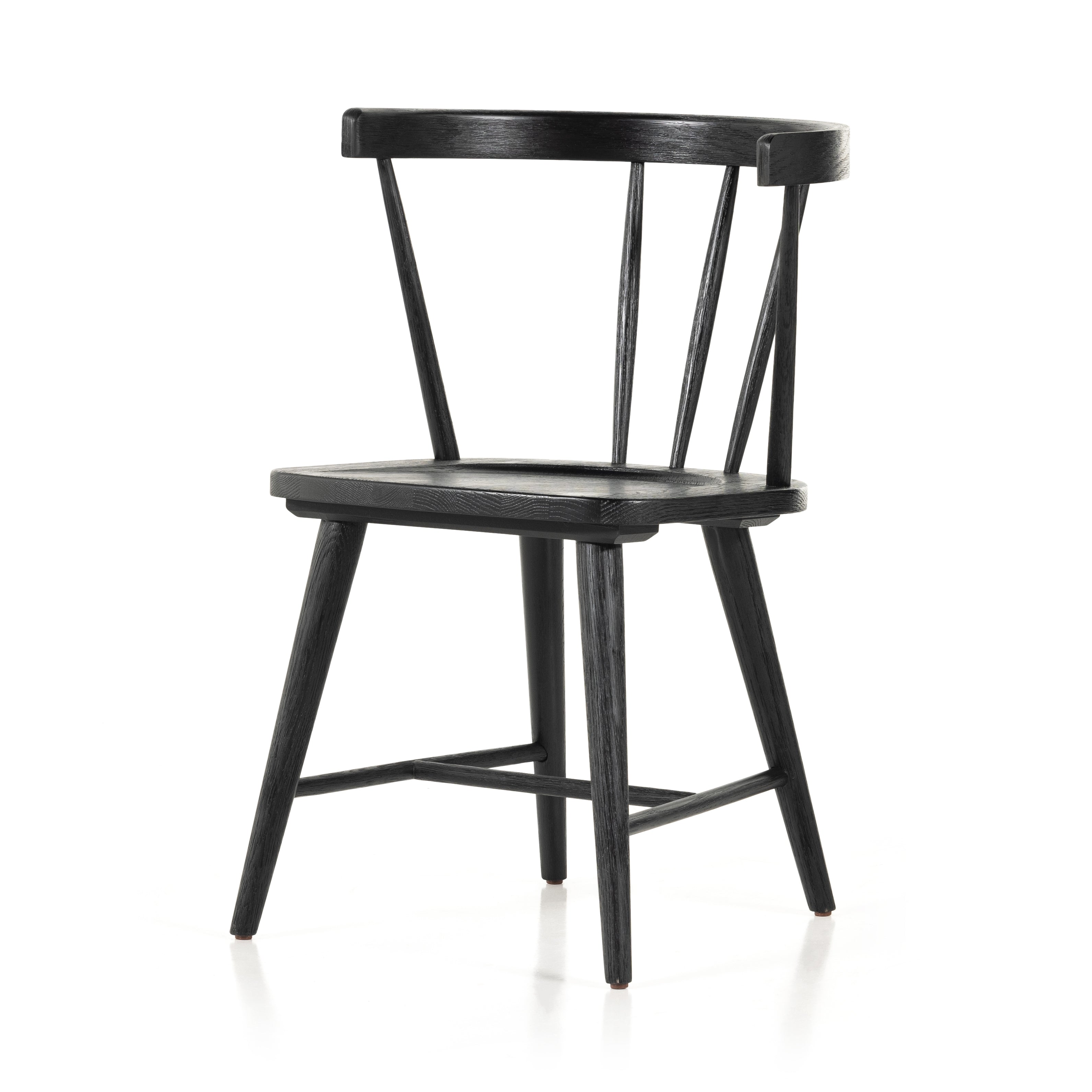 This Naples Dining Chair - Black Oak is a fresh twist on traditional Windsor-style seating is crafted from solid black-finished oak, for a look that’s always in style.  Overall Dimensions: 20.50"w x 21.50"d x 31.75"h
