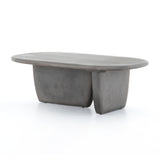 This Naya Outdoor Coffee Table is modern and curve-driven. Dark grey concrete forms a rounded rectangle top with bullnose edging, reminiscent of a shapely surfboard.  Cover or store inside during inclement weather.  Overall Dimensions: 46.00"w x 28.00"d x 16.00"h