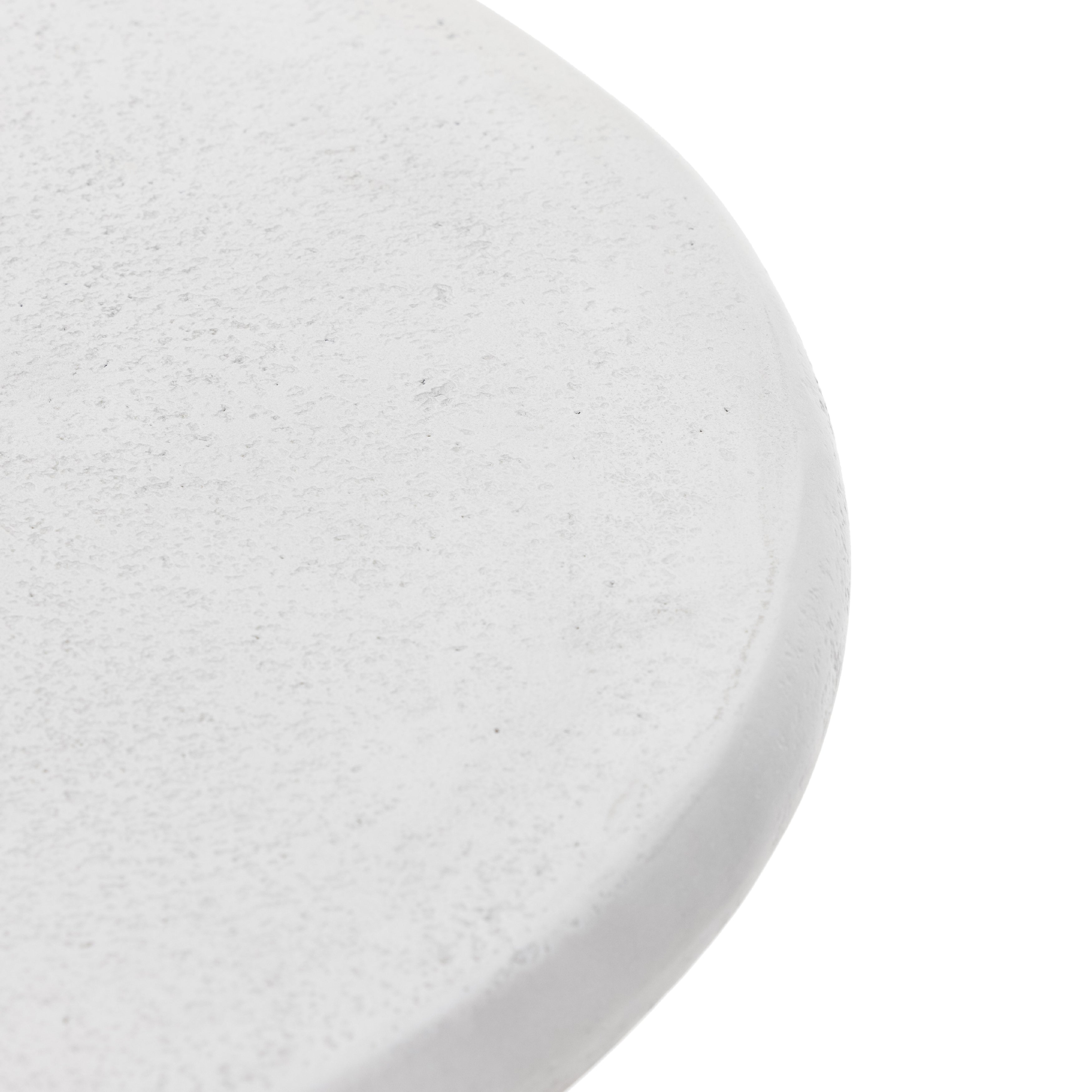 This Odin Nightstand - Stucco White is crisp, clean and beautifully simple. Light-finished oak forms a three-leg frame for a rounded tabletop of white-finished faux concrete.  Overall Dimensions: 22.00"w x 22.00"d x 24.00"h