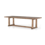 Bring a traditional sense to the table with this Otto Dining Table - 110". Finished in a warm honey hue, a trestle-style base of reclaimed pine supports a rectangular top of pine, waxed and bleached for a rustic look with natural depth.