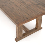 Bring a traditional sense to the table with this Otto Dining Table - 110". Finished in a warm honey hue, a trestle-style base of reclaimed pine supports a rectangular top of pine, waxed and bleached for a rustic look with natural depth.