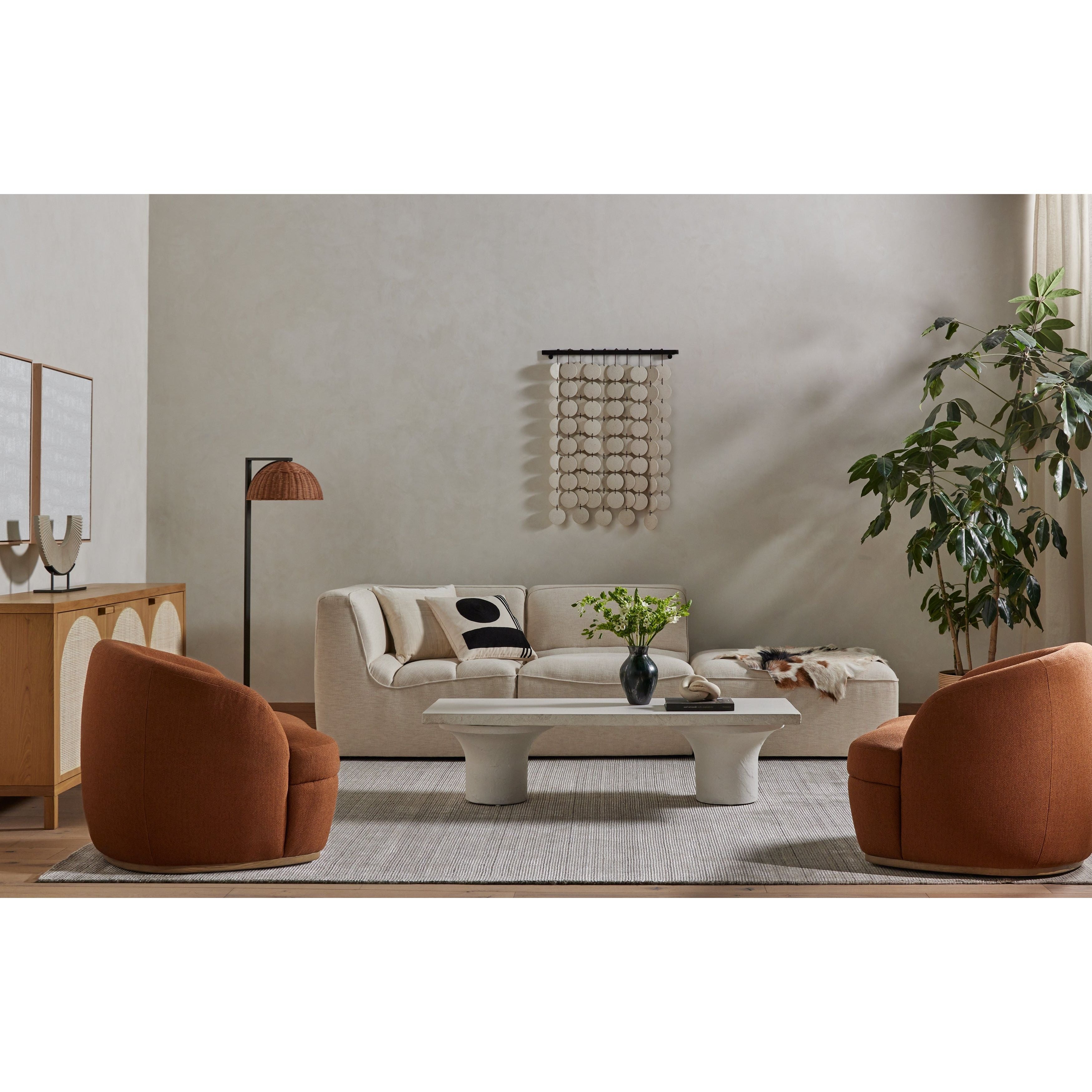 Featuring Parra Coffee Table - Plaster Molded Concrete by Four Hands at Amethyst Home. Make a monolithic statement with this Parra Coffee Table - Plaster Molded Concrete. Made from plaster-molded concrete, the pedestal-style legs support a rectangular tabletop of smooth, white-finished concrete, for a clean, adobe-inspired look.
Overall Dimensions: 59.75"W x 2.  Amethyst Home provides interior design, new home construction design consulting, vintage area rugs, and lighting in the Tampa metro area.