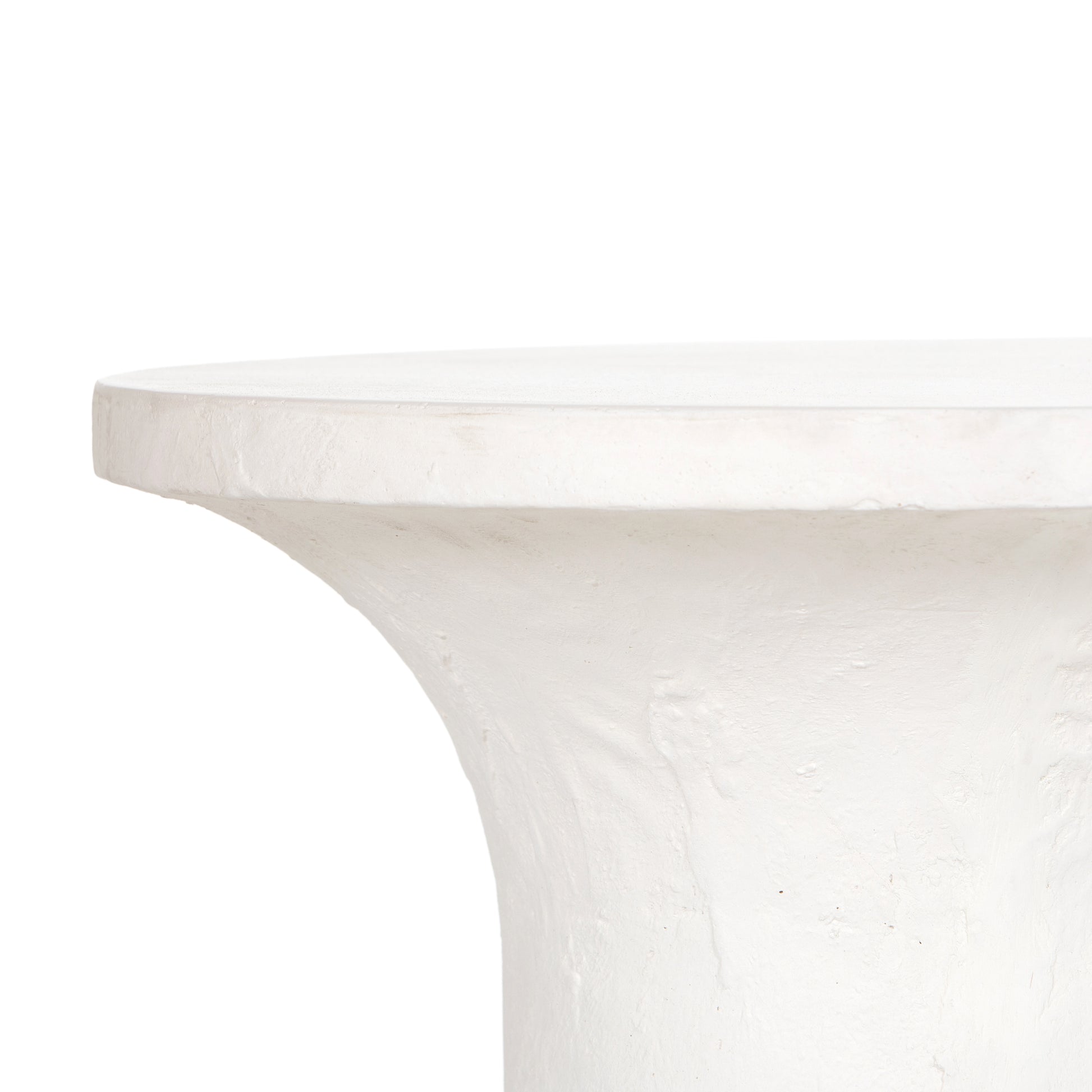 Made from plaster-molded concrete, a pedestal-style base supports a rounded tabletop of smooth, white-finished concrete in this Parra Low End Table - Plaster Molded Concrete. This brings a clean, adobe-inspired vibe to any living room or lounge area. Pair with the matching High End Table for a staggered look!   Overall Dimensions: 20.00"w x 20.00"d x 18.00"h