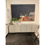 Featuring Rio Media Console - Round Cut White Wash by Four Hands at Amethyst Home. We love the texture of this Rio Media Console - Round Cut White Wash. Made from solid mango with spacious interior shelving and a rear cutout for card management, this is a beautiful piece to add to any living room or entertainment area. 
Overall Dimensions: 82"W x 18.25"L x.  Amethyst Home provides interior design, new home construction design consulting, vintage area rugs, and lighting in the Charlotte metro area.