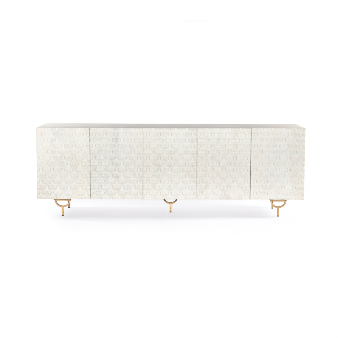 We love the texture of this Rio Media Console - Round Cut White Wash. Made from solid mango with spacious interior shelving and a rear cutout for card management, this is a beautiful piece to add to any living room or entertainment area.   Overall Dimensions: 82.00"w x 18.25"d x 28.00"h