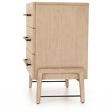 Featuring Rosedale 3 Drawer Dresser by Four Hands at Amethyst Home. The light-finished oak of this Rosedale 3 Drawer Dresser brings a clean, brightness to any room. We love how the three spacious drawers have iron hardware wrapped in a gorgeous, tan leather. The dimension legs with iron connecting them bring a unique look to your bedroom or other area!
Overall.  Amethyst Home provides interior design, new home construction design consulting, vintage area rugs, and lighting in the Tampa metro area.